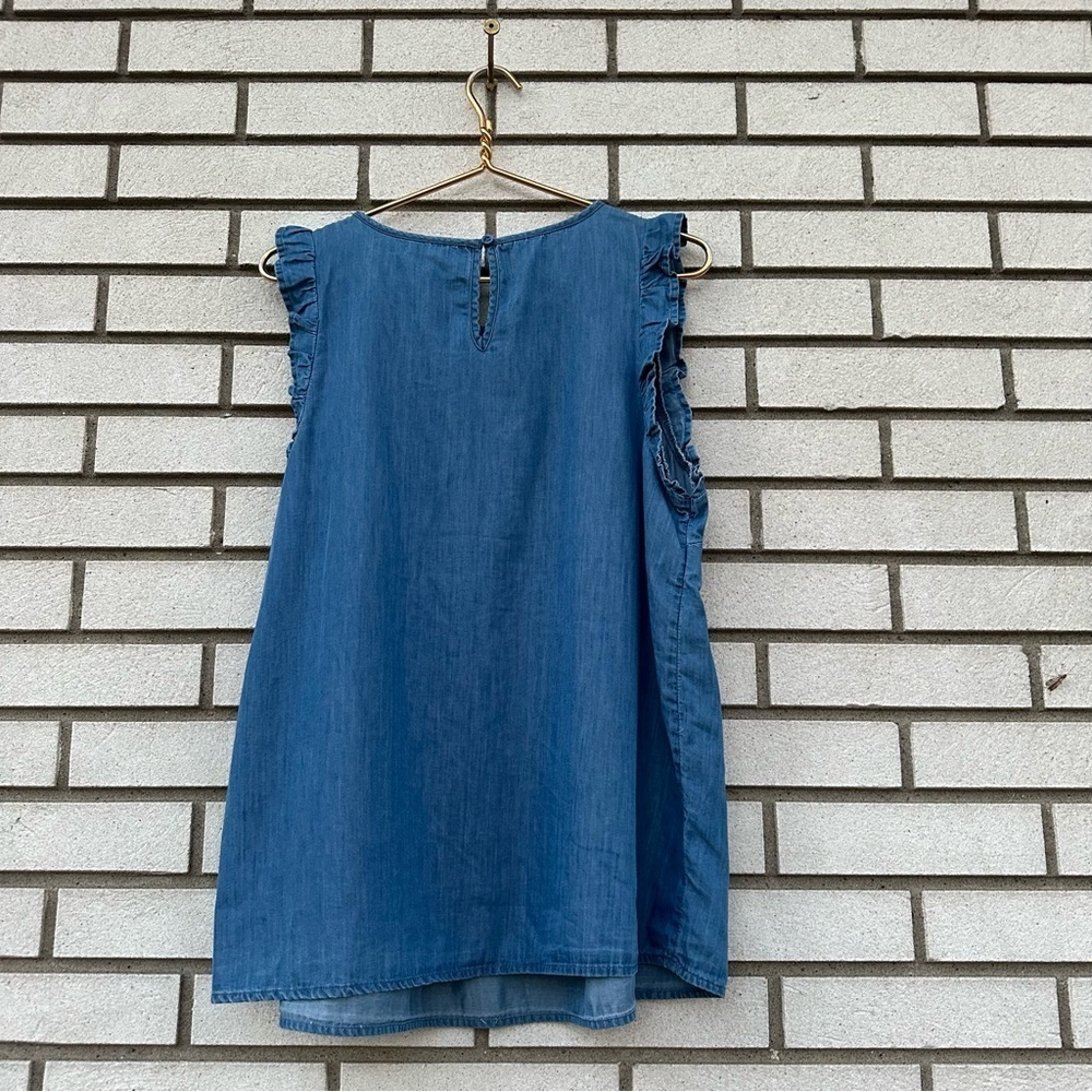 Maurices Chambray Pleated Flutter Sleeve Tank Lyocell Denim Blouse 0X NWT - Picture 7 of 11